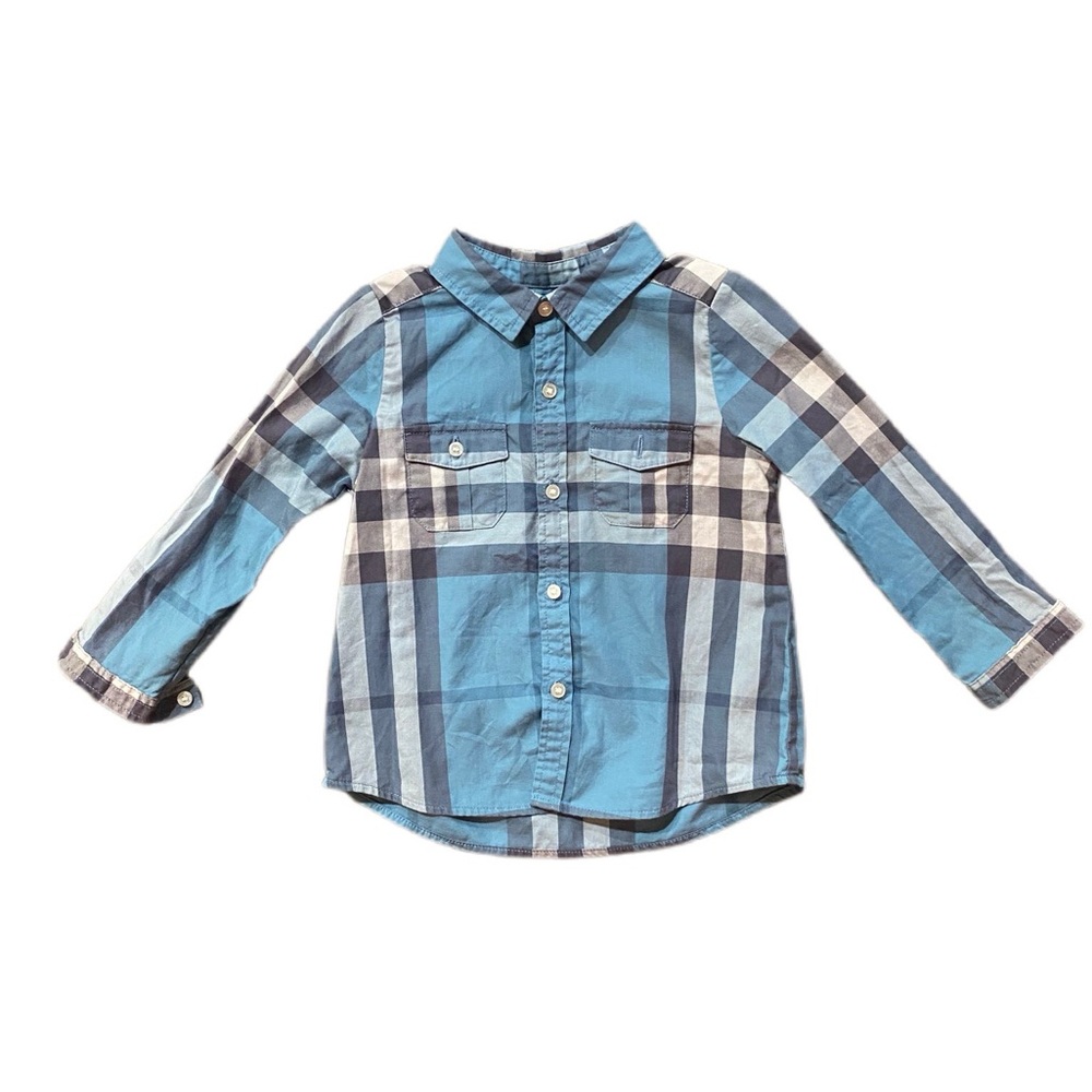 Burberry Kids Blue Checkered Button Down Shirt